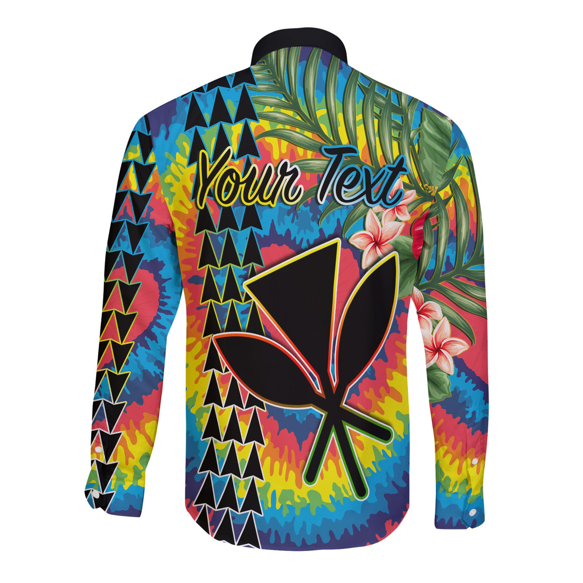 (Custom Personalised) Hawaii Rainbow Tie Dye Long Sleeve Button Shirt Flowers Polynesian Hawaiian Tribal LT13 - Polynesian Pride