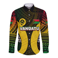 (Custom Personalised) Vanuatu Off Shoulder Long Sleeve Button Shirt Polynesian Patterns Mix Pig Tusk LT6 Unisex Black - Polynesian Pride