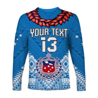 (Custom Personalise Text and Number) Toa Samoa Rugby Long Sleeve Shirt Manu Siva Tau Style Ulafala LT13 - Polynesian Pride