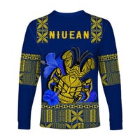Niue Long Sleeve Shirt Happy Constitution Day Niuean Hiapo Crab With Map LT14 - Polynesian Pride