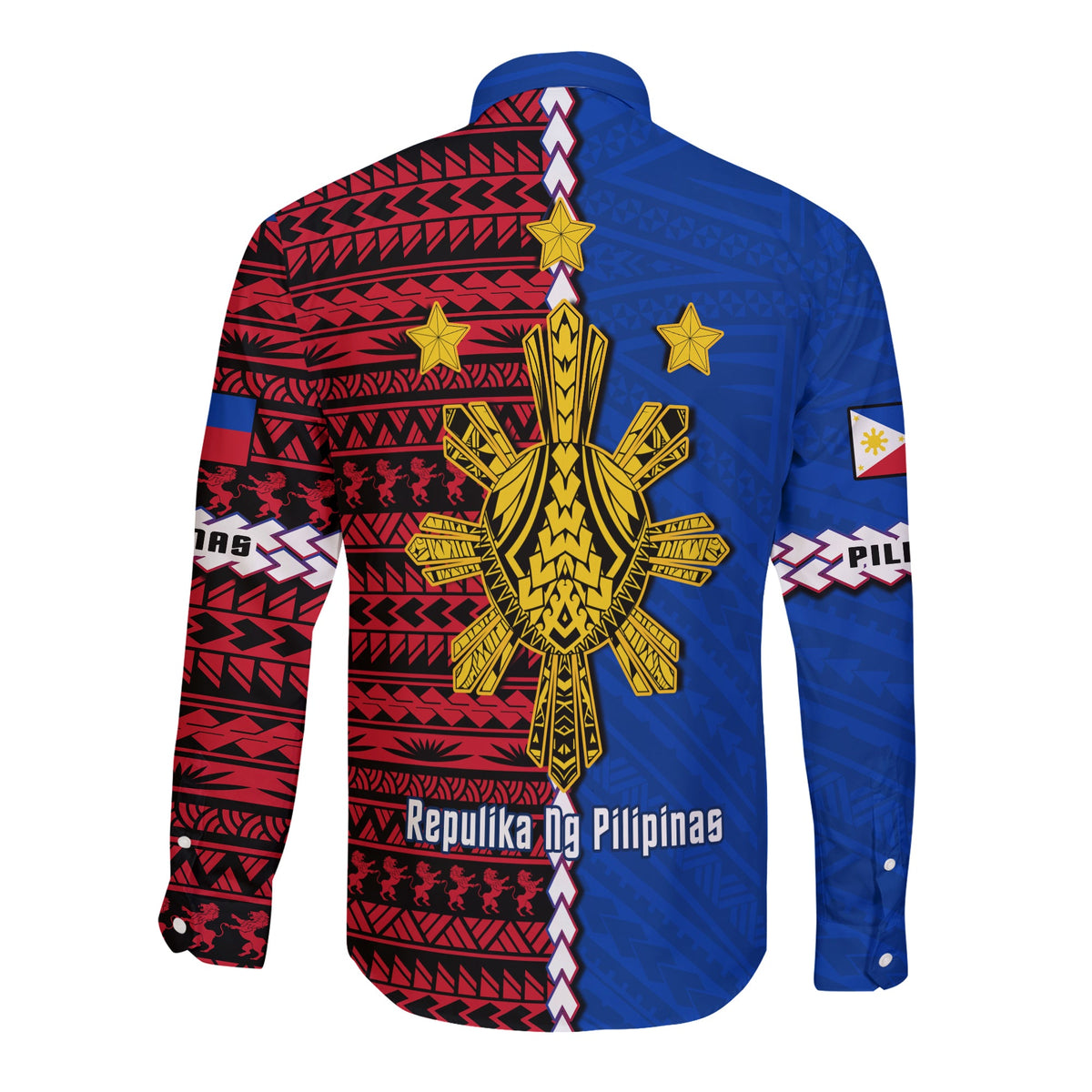 (Custom Personalised) Philippines Long Sleeve Button Shirt Pilipinas Sun Mix Polynesian Pattern LT14 - Polynesian Pride