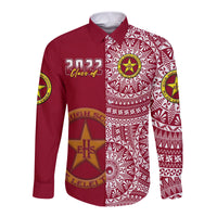 (Custom Text And Number) Tonga Eua High School Long Sleeve Button Shirt Class Of Year Tongan Ngatu Pattern LT14 - Polynesian Pride