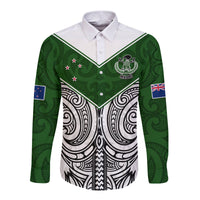 (Custom Text And Number) New Zealand Silver Fern Rugby Long Sleeve Button Shirt Maori Pacific LT14 Unisex White - Polynesian Pride