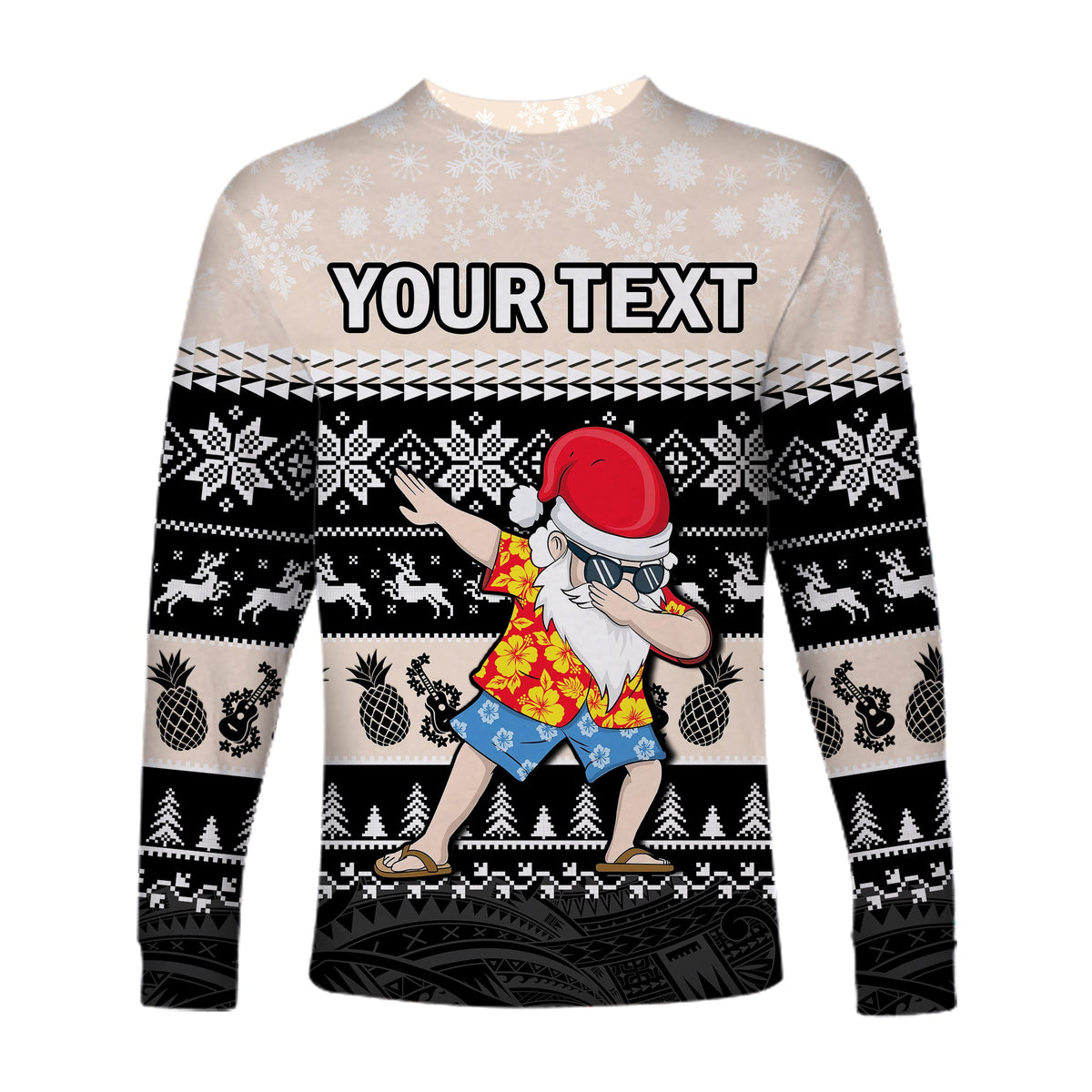 (Custom Personalised) Hawaii Mele Kalikimaka Long Sleeve Shirt Dabbing Santa Black Merry Christmas LT14 - Polynesian Pride