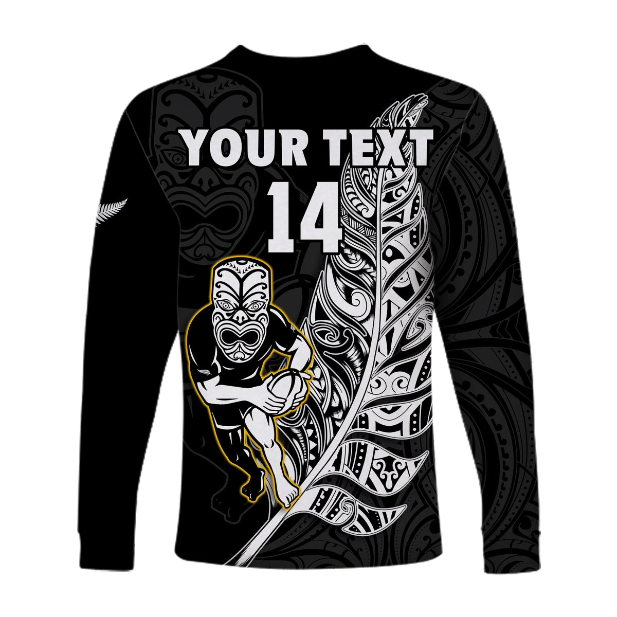(Custom Text And Number) New Zealand Silver Fern Rugby Long Sleeve Shirt All Black Maori Version Black LT14 - Polynesian Pride