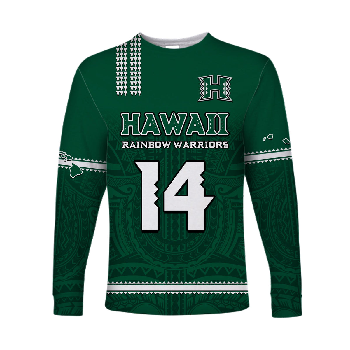 (Custom Text And Number) Hawaii Football Long Sleeve Shirt Kakau Rainbow Warriors Helmet Go Bows LT14 - Polynesian Pride