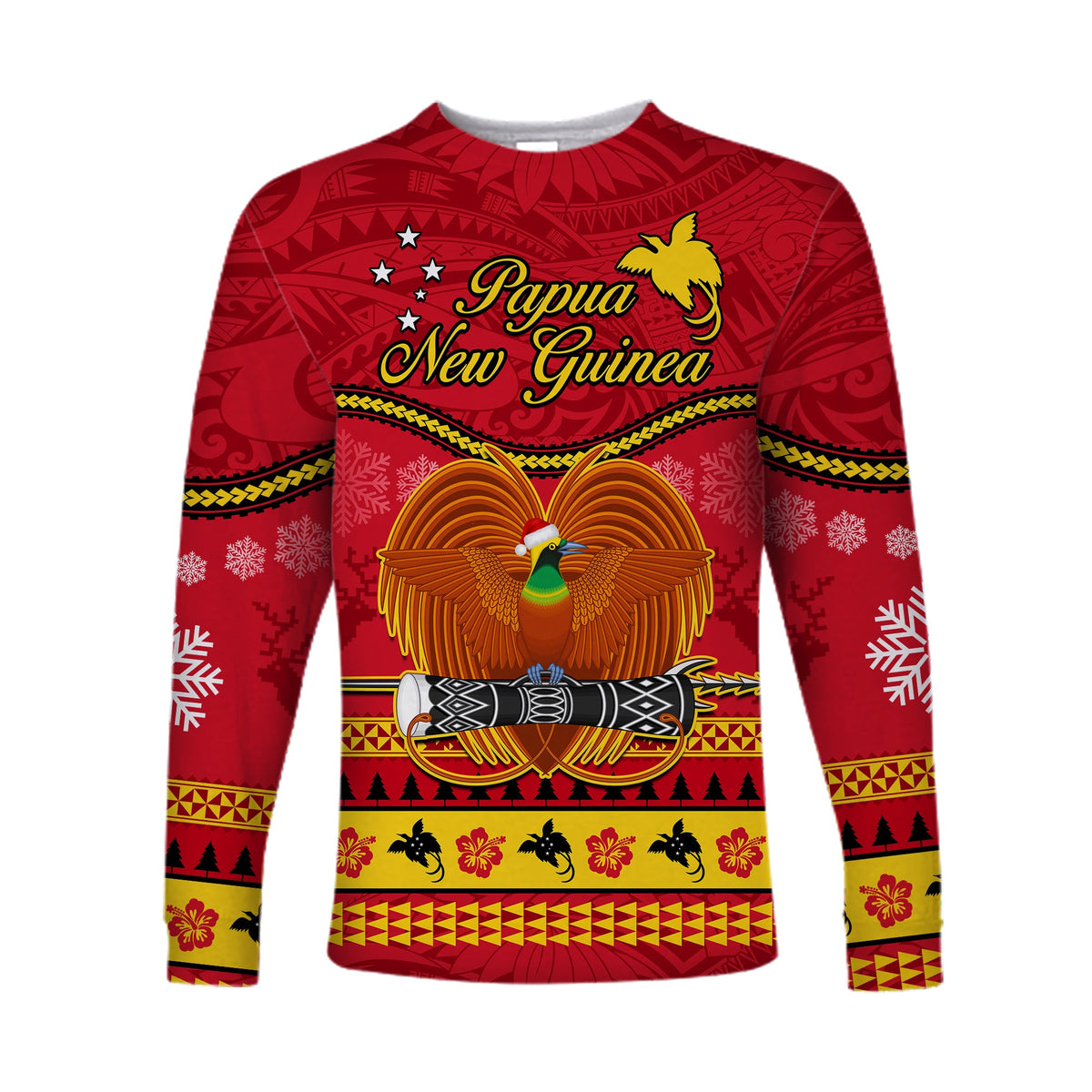 (Custom Personalised) Papua New Guinea Christmas Long Sleeve Shirt Bird Of Paradise Bikpela Hamamas Blong Dispela Krismas LT14 Unisex Red - Polynesian Pride