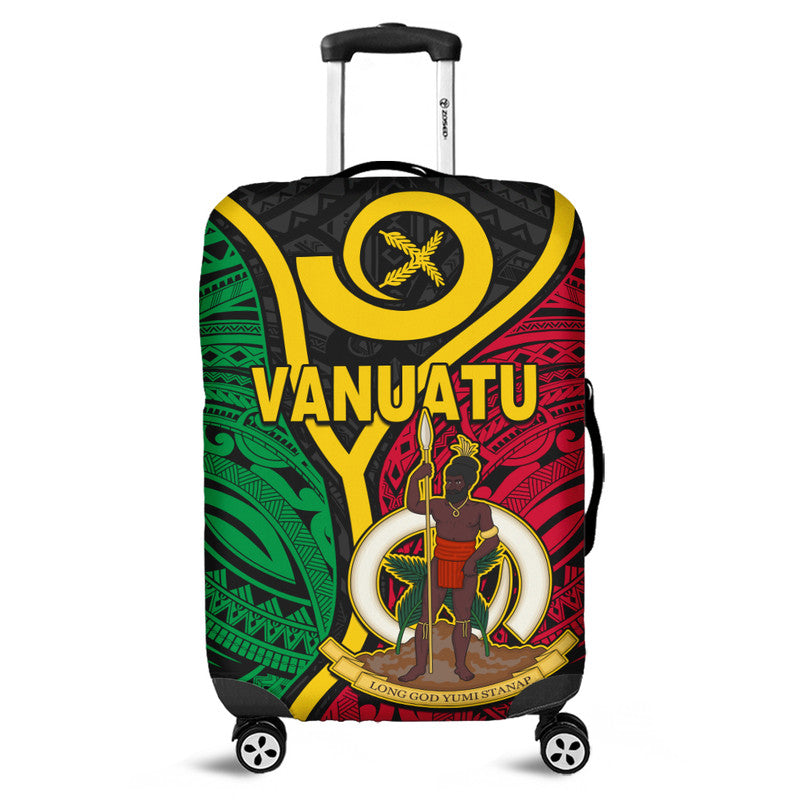 Vanuatu Luggage Cover Tribal Vanuatu Coat Of Arms Flag Style No2 LT9 Black - Polynesian Pride