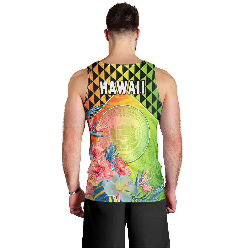 Happy Hawaii Fathers Day Men Tank Top Hawaiian Tribal Kanaka Maoli Hibiscus LT14 - Polynesian Pride