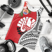 (Custom Personalised) Tahiti Islands Men Tank Top Polynesian Shark Mix Tropical Flowers LT14 Red - Polynesian Pride