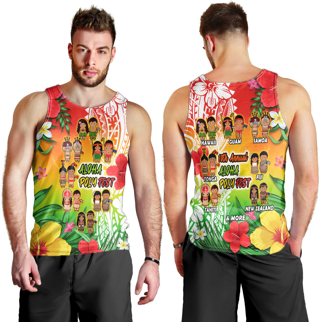 Aloha Poly Fest Men Tank Top Polynesian Pattern With Tropical Flowers LT14 - Polynesian Pride