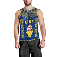(Custom Personalised) Niue Men Tank Top Happy Constitution Day Niuean Hiapo Crab With Map LT14 - Polynesian Pride