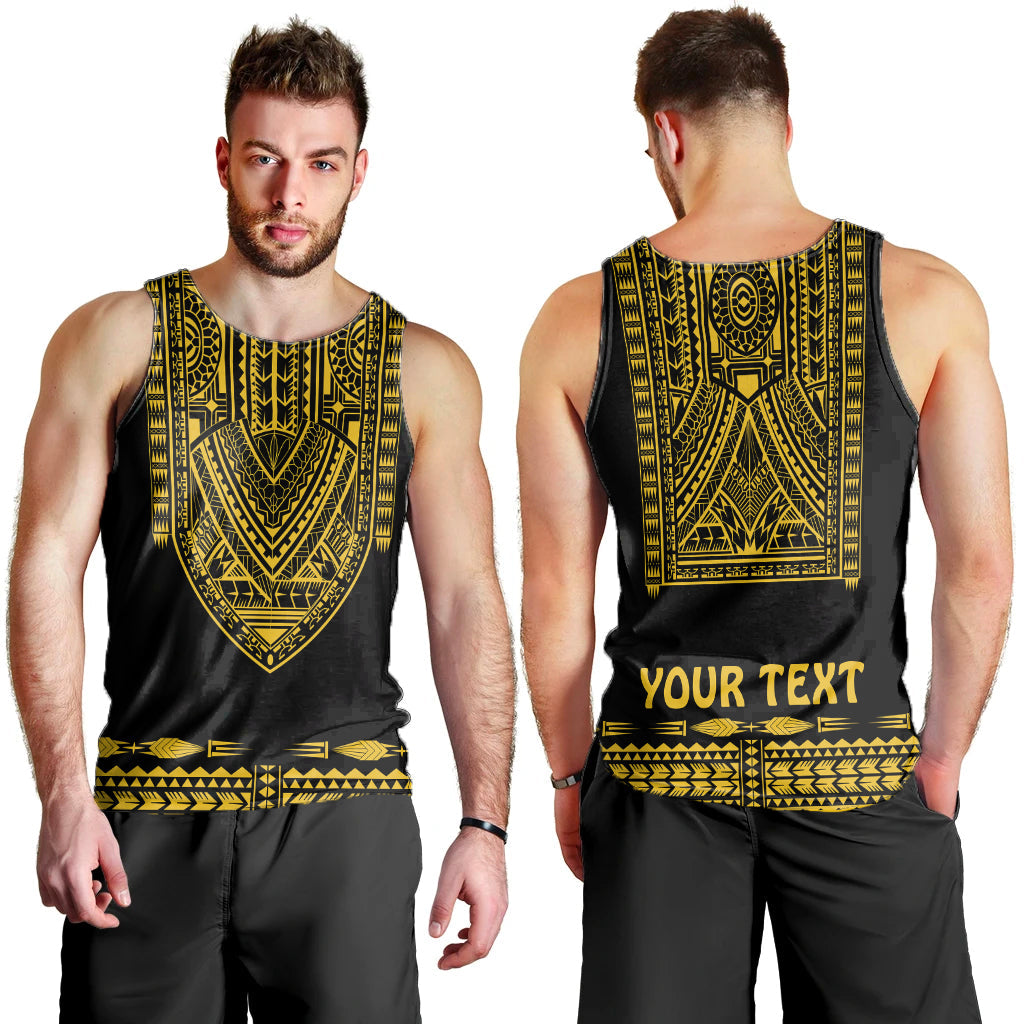 (Custom Personalised) Polynesian Men Tank Top Dashiki With Polynesian Tattoo Royal Golden Version LT14 Black - Polynesian Pride