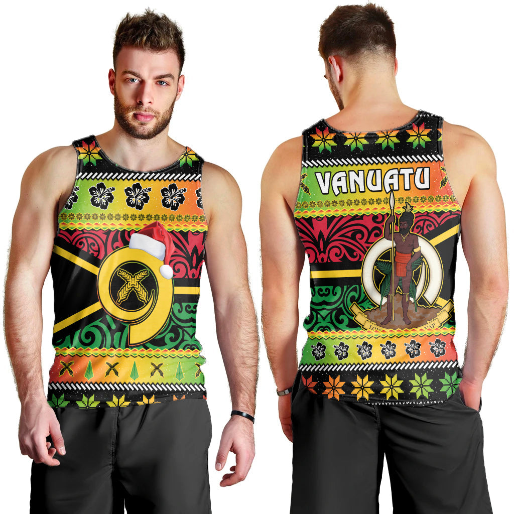 Vanuatu Christmas Men Tank Top Pig Tusk Polynesian Joyeux Noel Flag Art LT14 Reggae - Polynesian Pride
