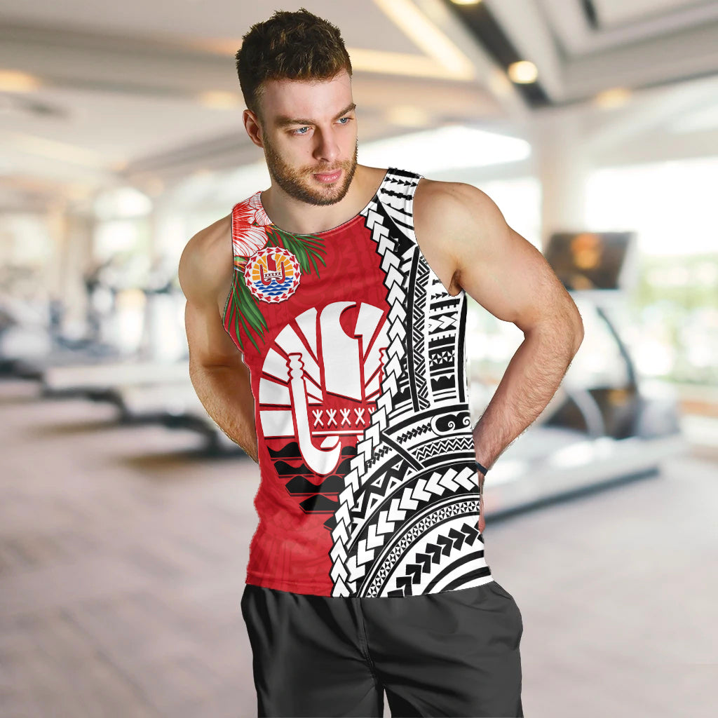 (Custom Personalised) Tahiti Islands Men Tank Top Polynesian Shark Mix Tropical Flowers LT14 - Polynesian Pride