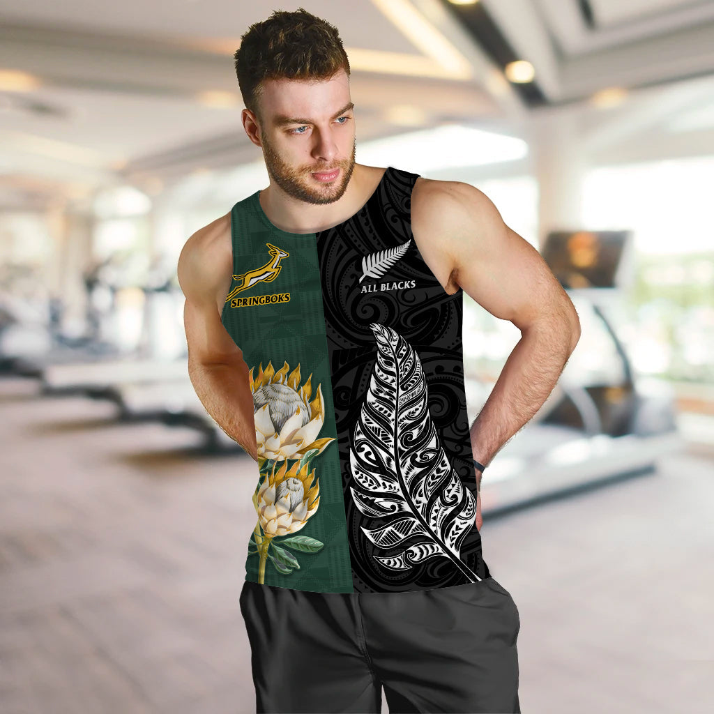 South Africa Protea and New Zealand Fern Men Tank Top Rugby Go Springboks vs All Black LT13 - Polynesian Pride