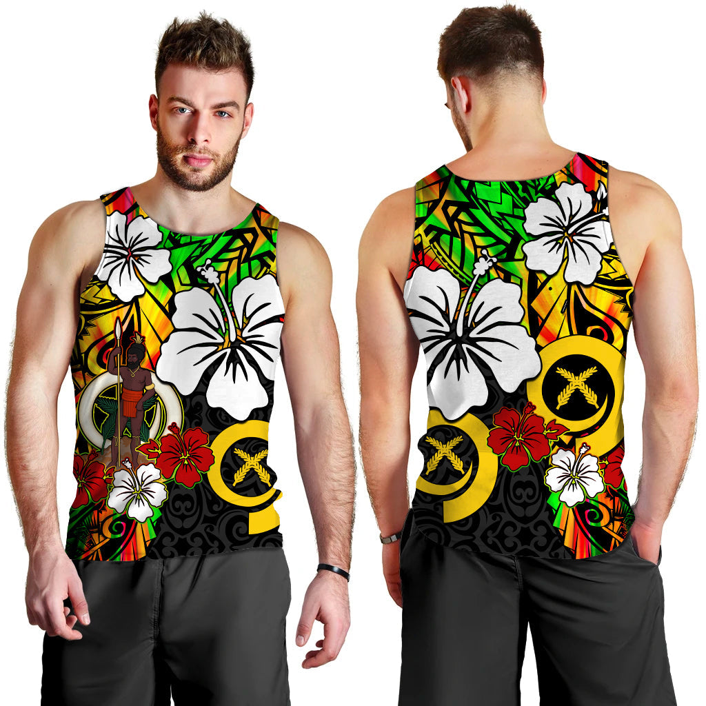 Vanuatu Men Tank Top Polynesia Tie Dye Hibiscus Flowers LT13 - Polynesian Pride
