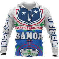 Samoa All Over Hoodie Coat of Arm Unisex Blue & White - Polynesian Pride
