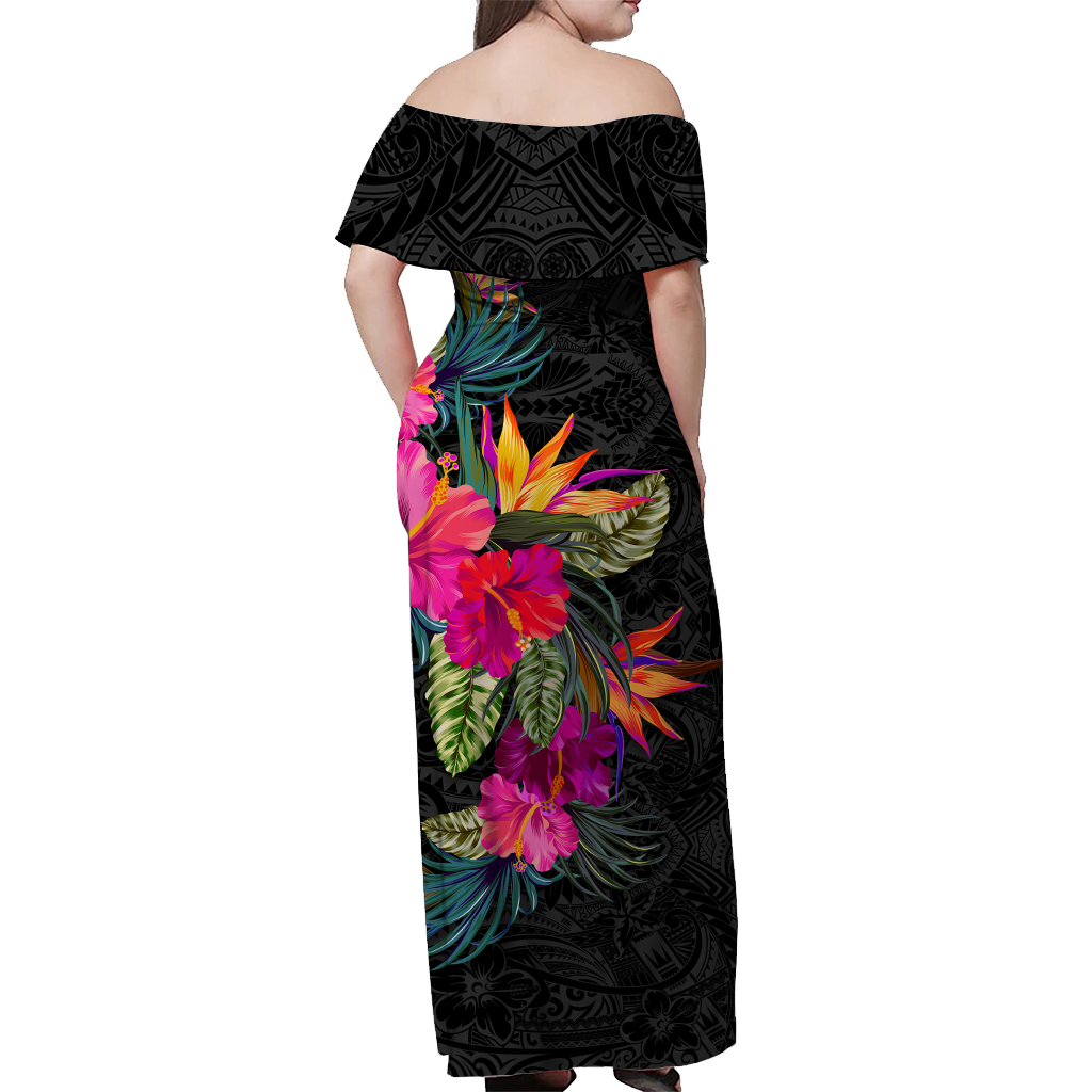 Cook Islands Hibiscus Polynesian Tribal Women Off Shoulder Long Dress - LT12 - Polynesian Pride