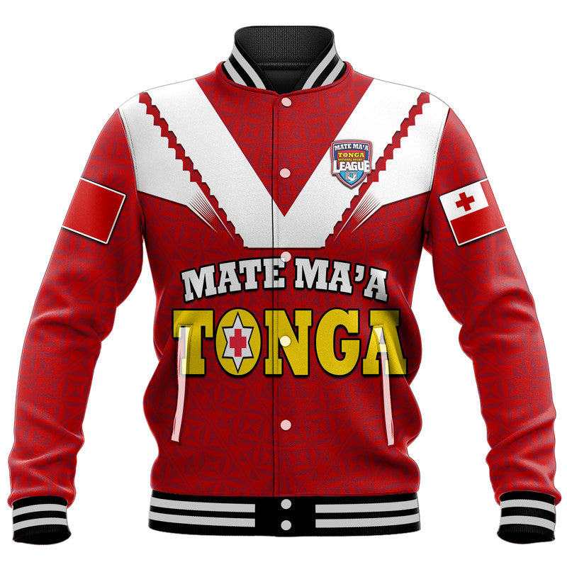 Mate Ma'a Tonga Rugby Baseball Jacket Tongan Kupesi Red Style LT9 Unisex Red - Polynesian Pride