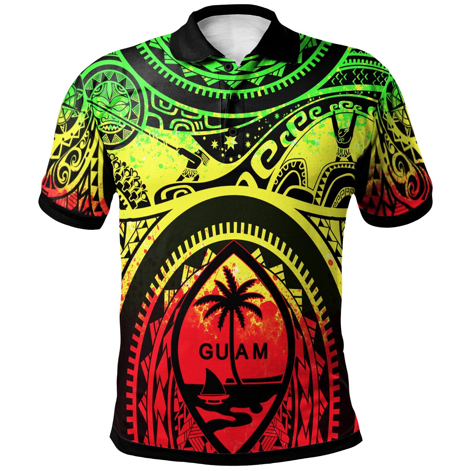 Polynesian Polo Shirt Guam Flag, Seal with Maui Moana Tattoo Unisex Orange - Polynesian Pride