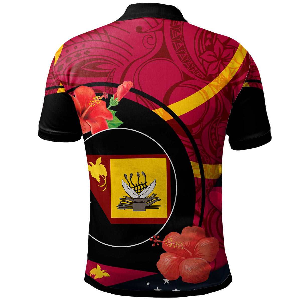 Papua New Guinea Polo Shirt Western Province Flag of PNG with Hibicus and Polynesian Culture Polo Shirt - Polynesian Pride