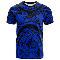 Polynesian T Shirt Guam Flag, Seal with Maui Moana Tattoo Unisex Blue - Polynesian Pride