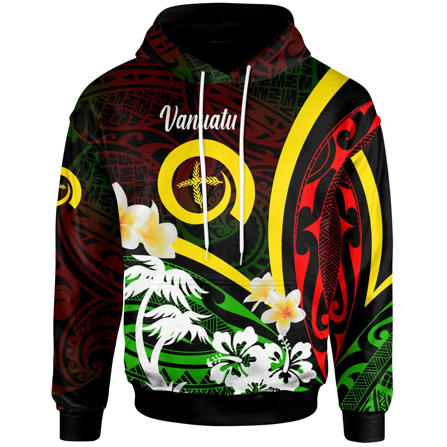Vanuatu Hoodie Vanuatu Independence Day Annivesary with Plumerian and Polynesian Patterns Hoodie LT10 Green - Polynesian Pride
