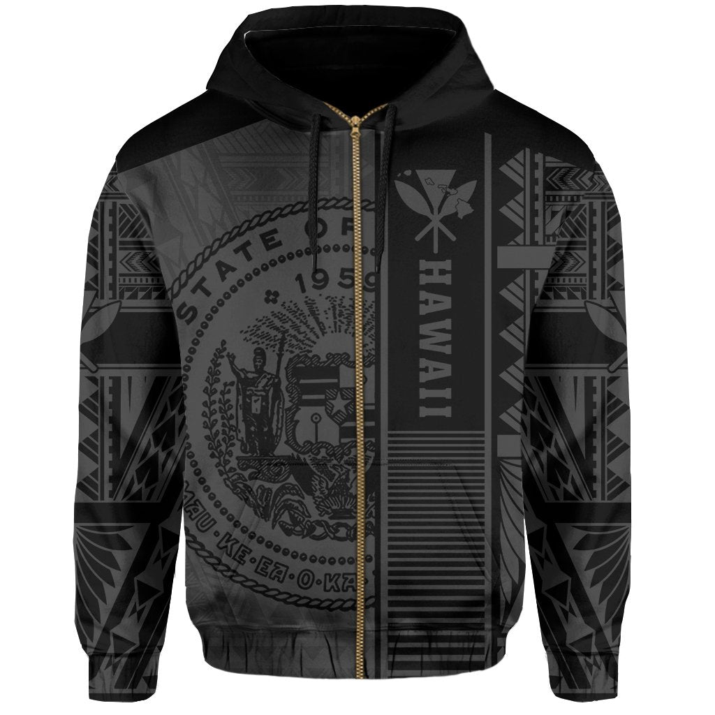Polynesian Seal of Hawaii Zip Hoodie Gray NRP Style - Polynesian Pride