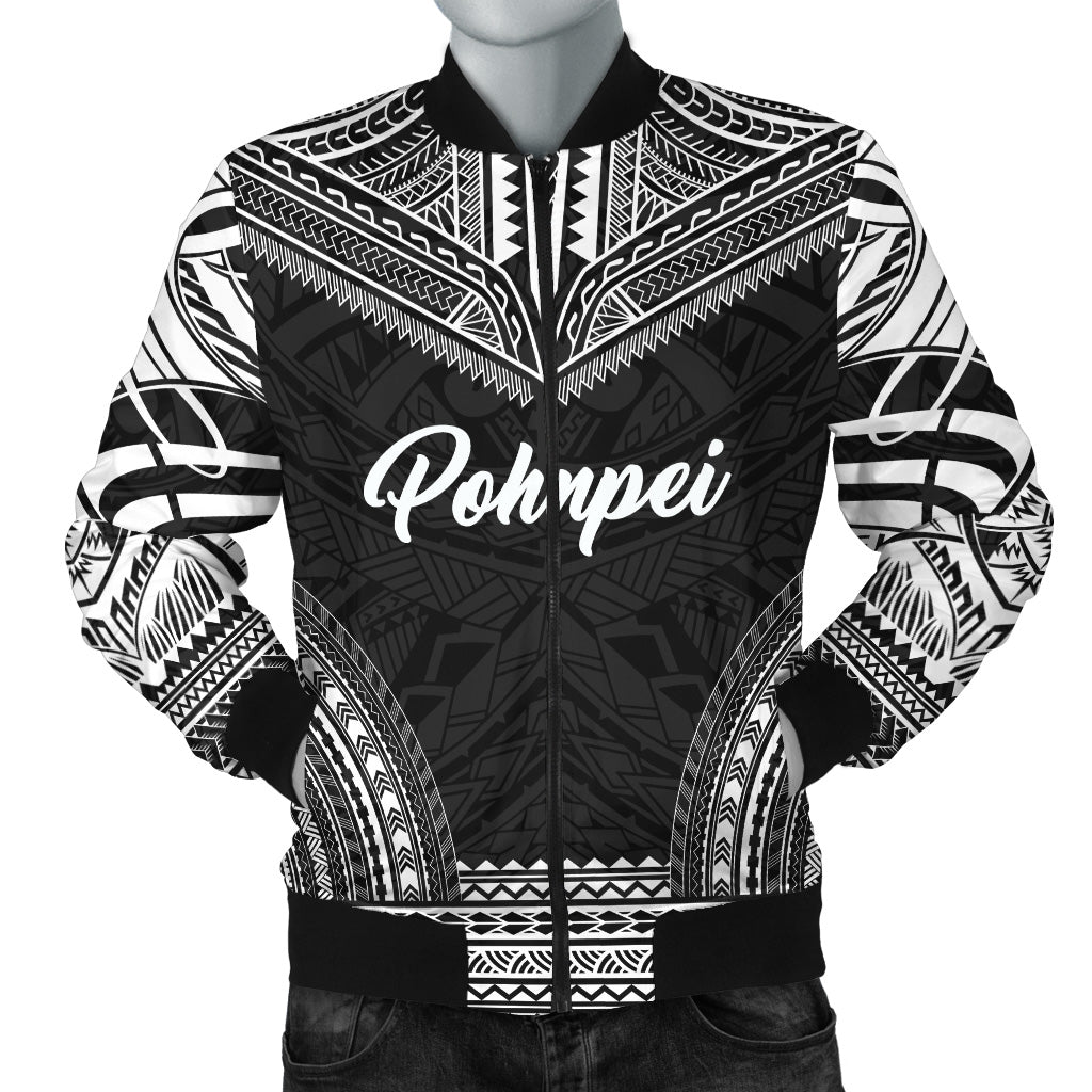 Pohnpei Polynesian Chief Sleeve Zip Bomber Jacket - Black Version Unisex Black - Polynesian Pride