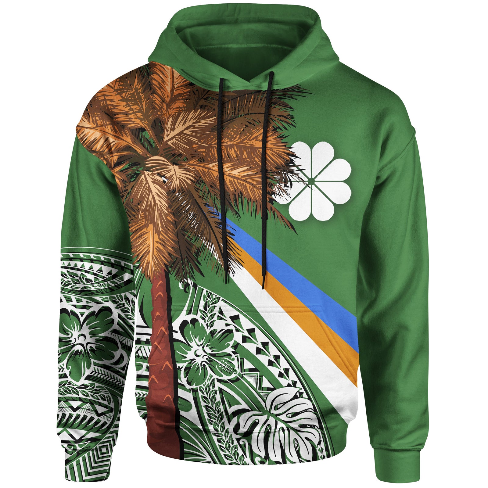 Marshall Islands Polynesian Hoodie Kwajalein toll Palm Tree Unisex Green - Polynesian Pride