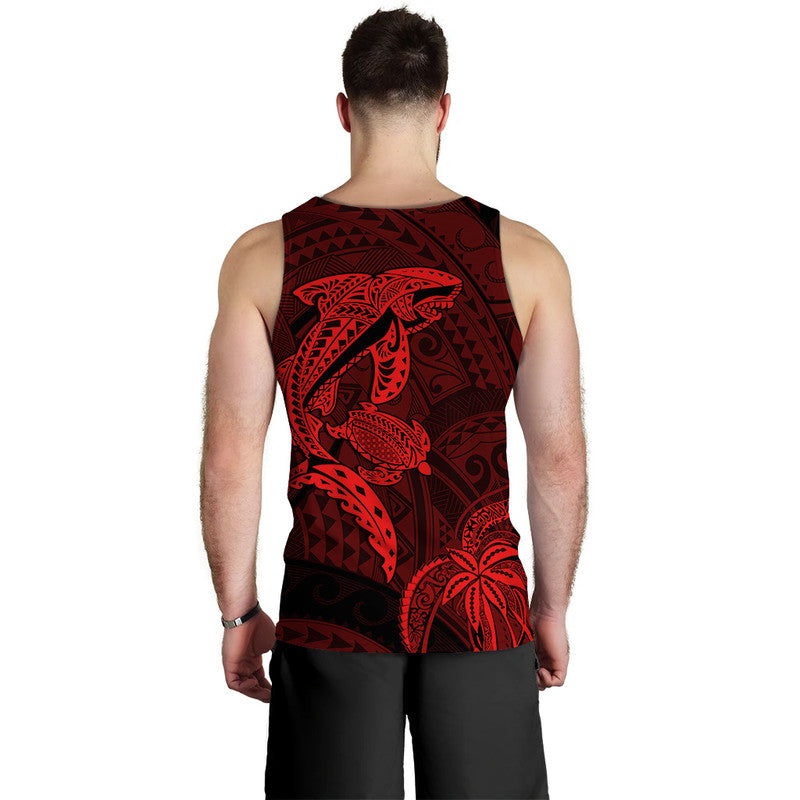 Hawaii Men Tank Top Shark and Turtle Mix Kakau Red LT9 - Polynesian Pride