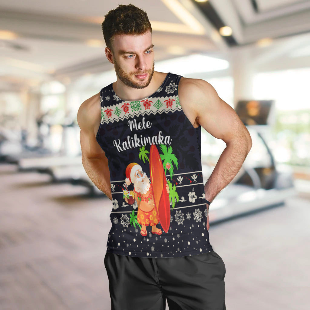 (Custom Personalised) Hawaii Christmas Men Tank Top Santa Claus Surfing Simple Style - Navy LT8 - Polynesian Pride