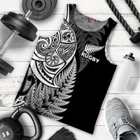 Maori Rugby Men Tank Top Tattoo Mix Fern Leaf LT6 Black - Polynesian Pride