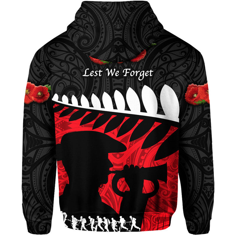 New Zealand Maori ANZAC Hoodie Remembrance Soldier Black LT8 - Polynesian Pride
