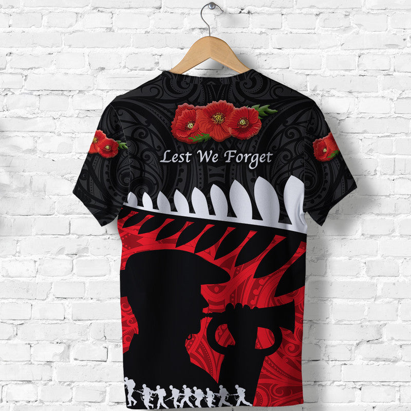 New Zealand Maori ANZAC T Shirt Remembrance Soldier Black LT8 - Polynesian Pride