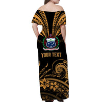 Custom Polynesian Couple Outfits Samoa Tatau Matching Dress and Hawaiian Shirt Gold Polynesian Ula Nifo LT13 - Polynesian Pride