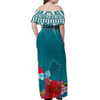 Custom Guam Chamorro Matching Hawaiian Shirt and Dress Guaman Latte Stone Tropical Flowers Turquoise Version LT14 - Polynesian Pride