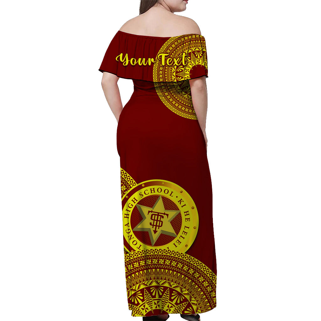 (Custom Personalised) Tonga High School Off Shoulder Long Dress Tongan Ngatu Pattern LT14 - Polynesian Pride
