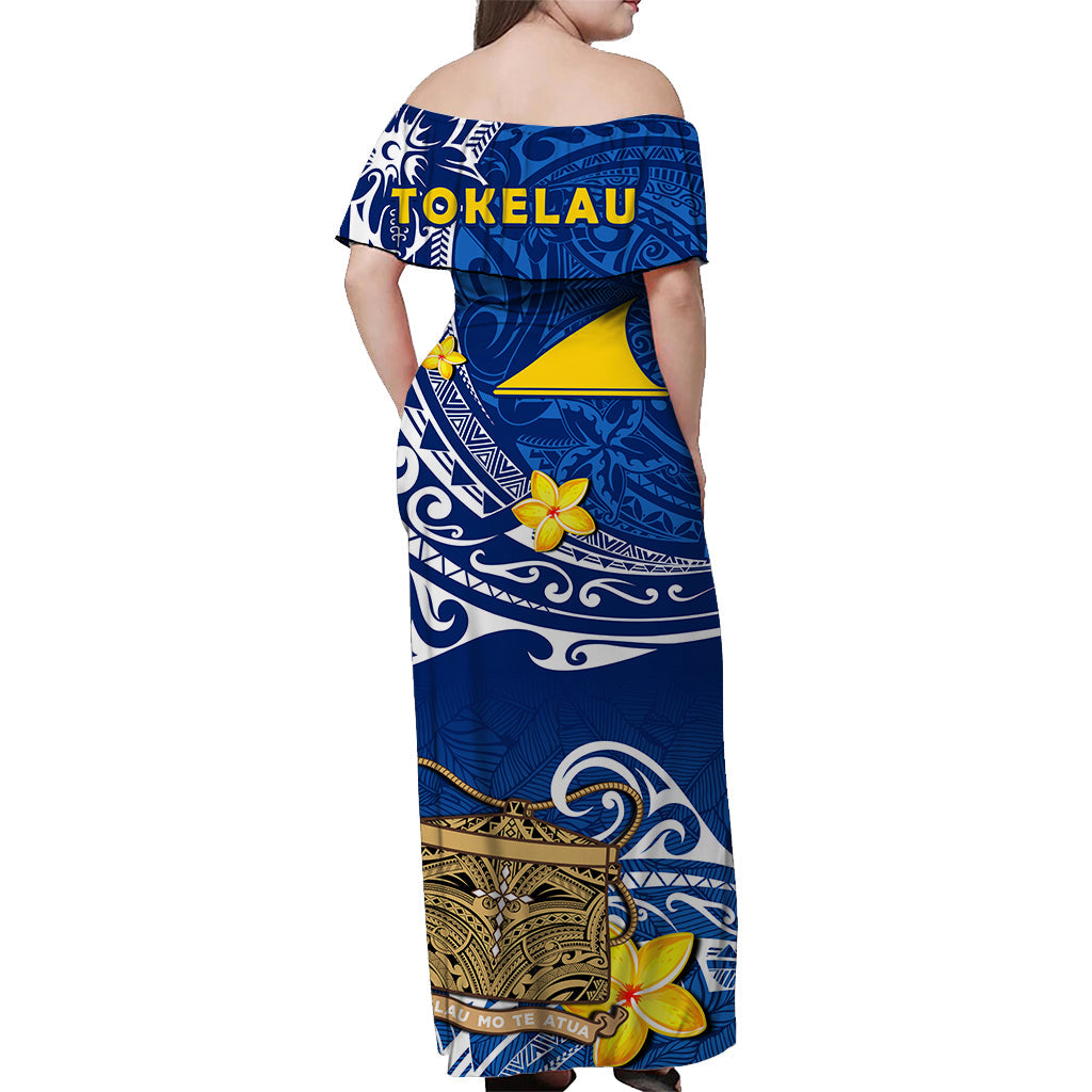 Tokelau Off Shoulder Long Dress National Badge Polynesian Happy 74th Independence Anniversary LT14 - Polynesian Pride