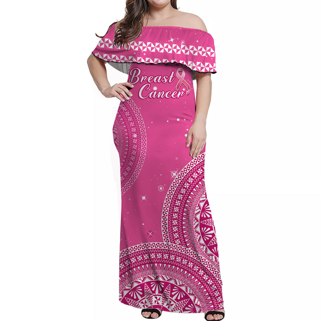 Custom Tongan Breast Cancer Matching Dress and Hawaiian Shirt Tongan Ngatu Pattern No One Fights Alone LT14 - Polynesian Pride