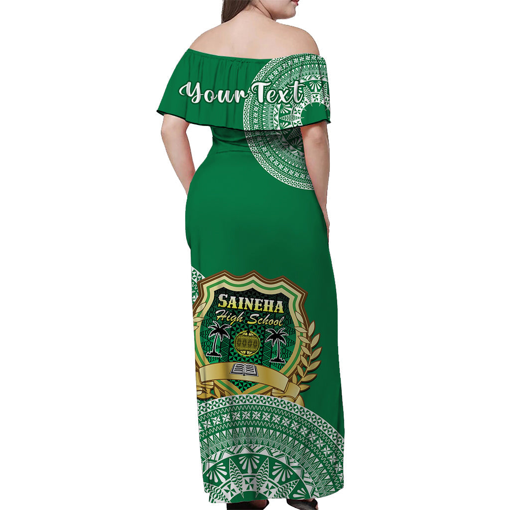 (Custom Personalised) Tonga Saineha High School Off Shoulder Long Dress Tongan Ngatu Pattern LT14 - Polynesian Pride