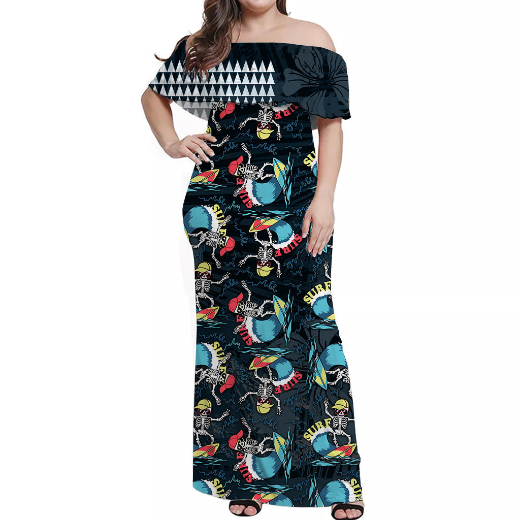 Hawaii Skeleton Surf Matching Dress and Hawaiian Shirt Halloween Hawaiian Tribal LT13 - Polynesian Pride