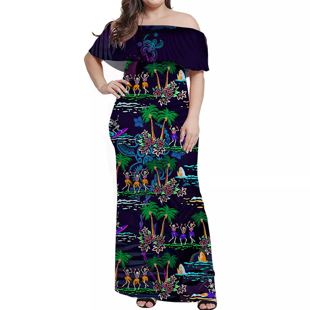 Hawaii Skeleton Dancing Matching Dress and Hawaiian Shirt Halloween Hawaiian Turtle LT13 - Polynesian Pride