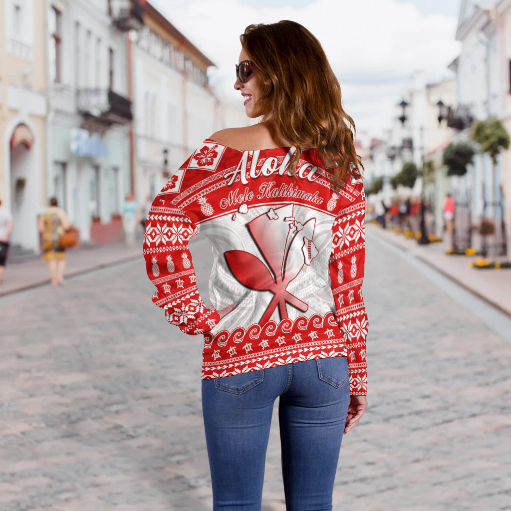 Hawaii Christmas Off Shoulder Sweater Kanaka Polynesian Santa Claus Mele Kalikimaka LT14 - Polynesian Pride