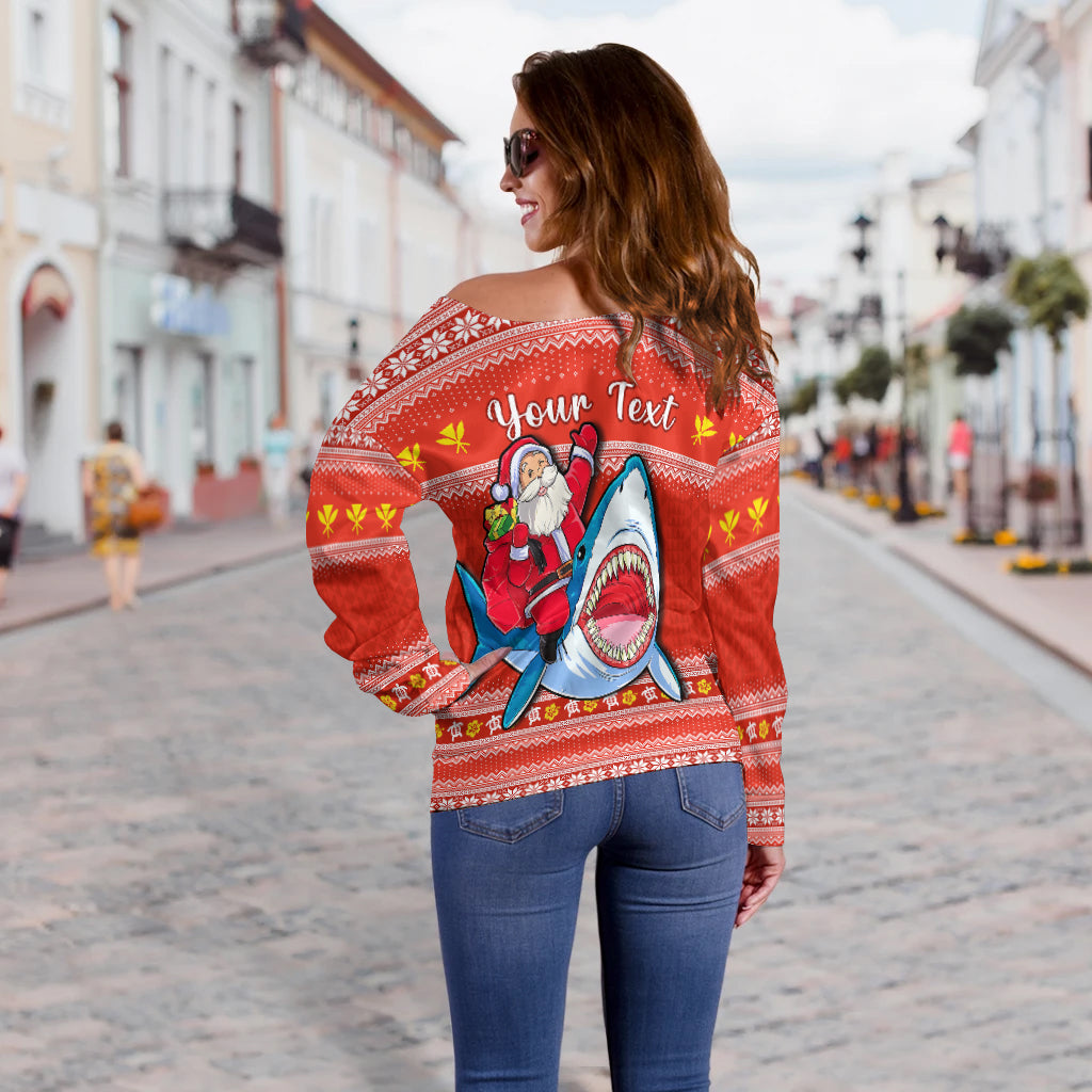 (Custom Personalised) Hawaii Christmas Off Shoulder Sweater Santa Shark Mele Kalikimaka Tribal LT14 - Polynesian Pride