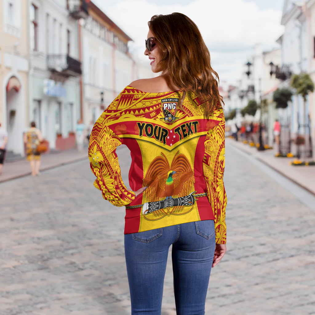 Papua New Guinea Rugby Off Shoulder Sweater PNG Kumuls Bird Of Paradise Yellow LT14 - Polynesian Pride