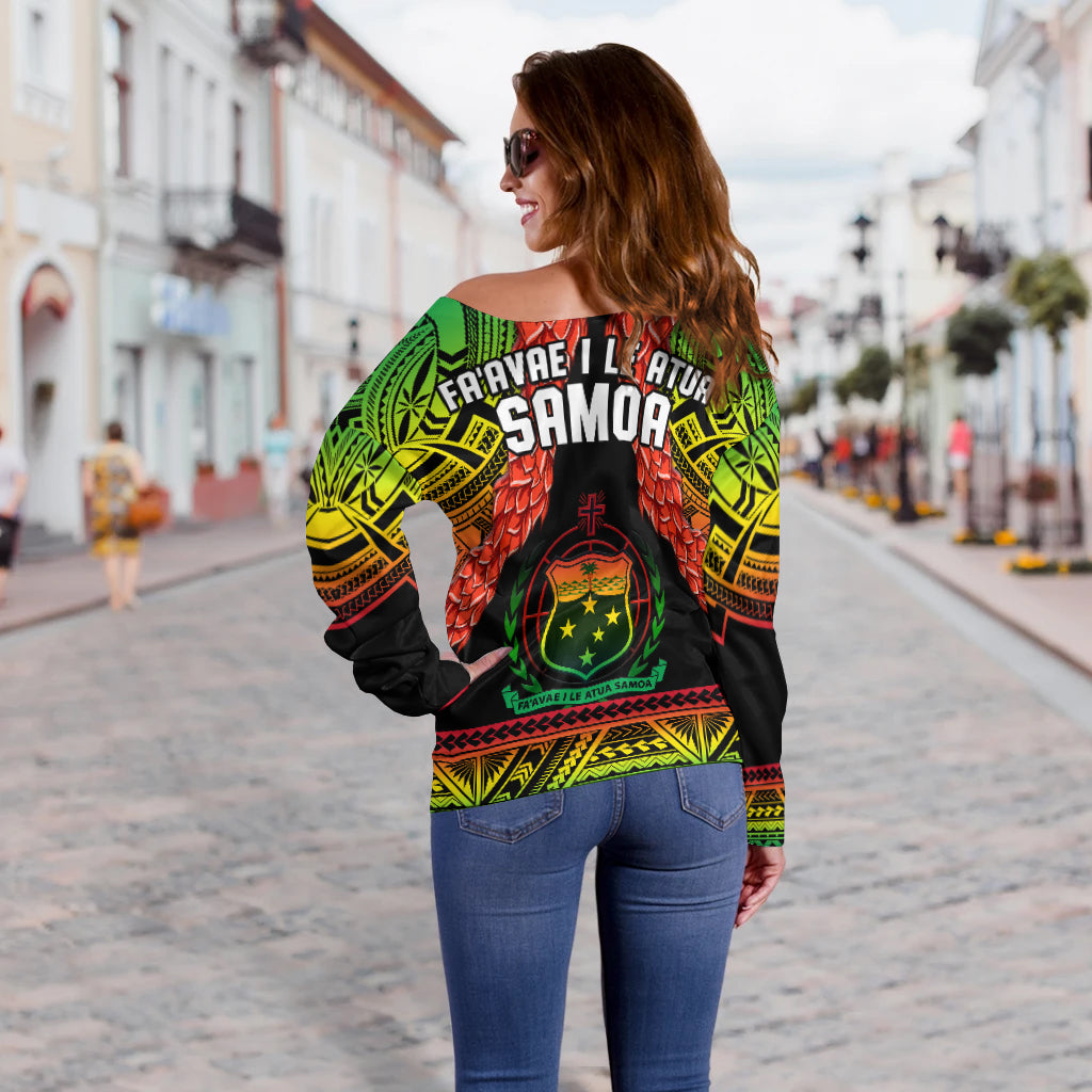 Samoa Rugby Off Shoulder Sweater Teuila Torch Ginger Gradient Style LT14 - Polynesian Pride