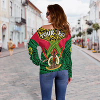 (Custom Personalised) Vanuatu Rugby Off Shoulder Sweater Coat Of Arms Polynesian Pattern LT14 - Polynesian Pride