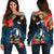(Custom Personalised) Yap State Off Shoulder Sweater FSM Hibiscus Flowers Mix Polynesian LT14 Women Blue - Polynesian Pride